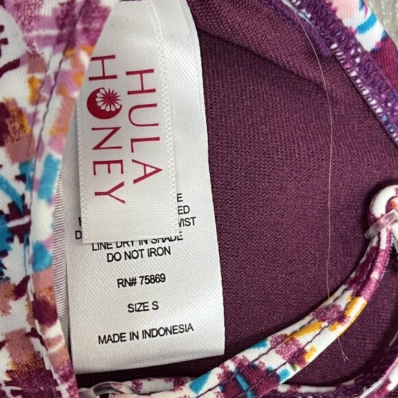 NWT Hula Honey Flounce Bikini Top Junior's Size Small Wine Multi Print Lace Up - Picture 9 of 11